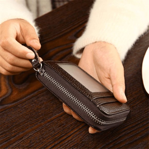 Blue Leather Wallets Zip-Around Closure Black Brown Blue Purple - Picture 9 of 10